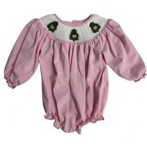 Pink Smocked Christmas Wreath Bubble – 6M – Boutique Style